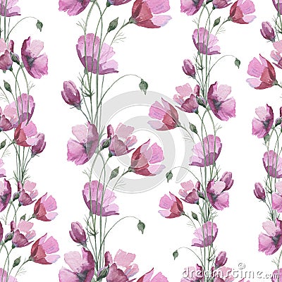 Wildflower flower poppy pattern in a watercolor style. Stock Photo