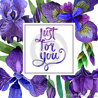 Wildflower iris flower frame in a watercolor style isolated. Stock Photo