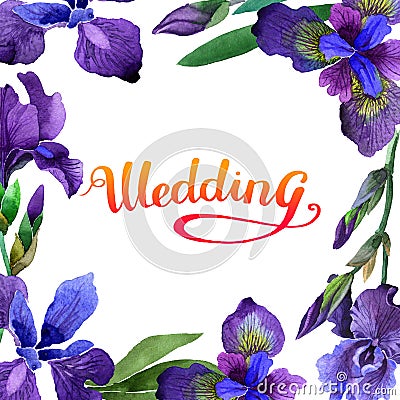 Wildflower iris flower frame in a watercolor style isolated. Stock Photo