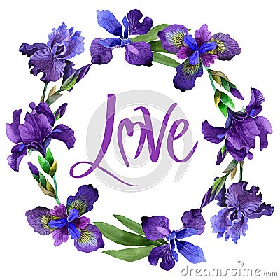 Wildflower iris flower wreath in a watercolor style isolated. Stock Photo