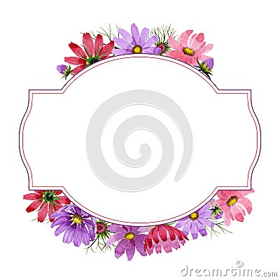 Wildflower kosmeya flower frame in a watercolor style isolated. Stock Photo