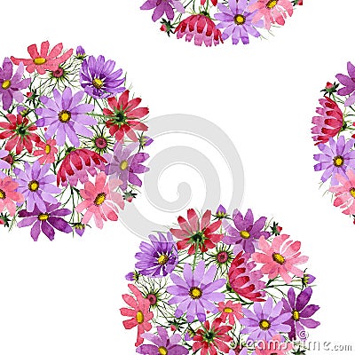 Wildflower kosmeya flower pattern in a watercolor style isolated. Stock Photo