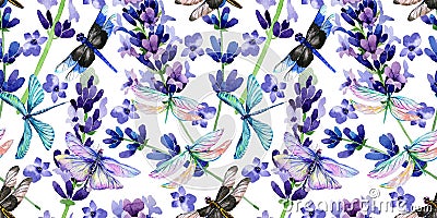 Wildflower lavender flower pattern in a watercolor style. Stock Photo