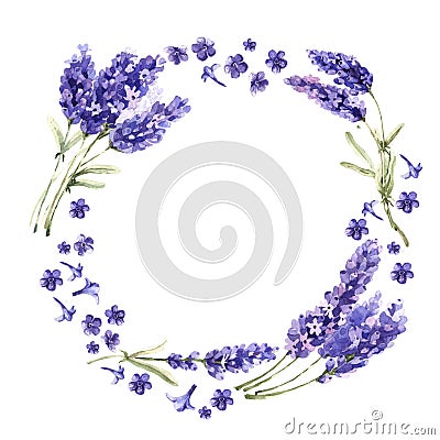 Wildflower lavender flower wreath in a watercolor style isolated. Stock Photo