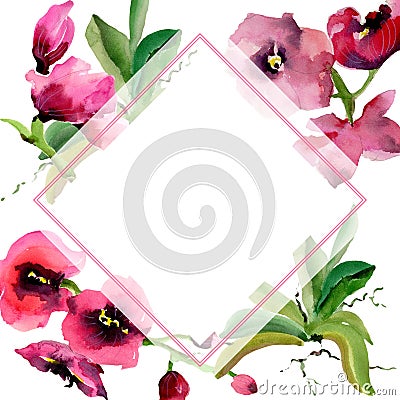 Wildflower orchid flower frame in a watercolor style. Stock Photo