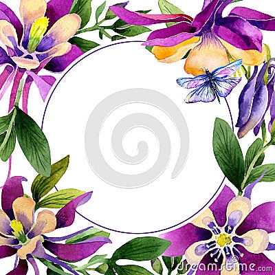 Wildflower orchid flower frame in a watercolor style isolated. Stock Photo