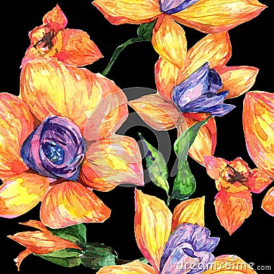 Wildflower orchid flower pattern in a watercolor style. Stock Photo