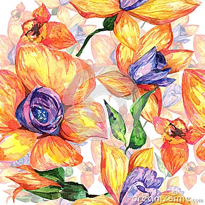 Wildflower orchid flower pattern in a watercolor style. Stock Photo