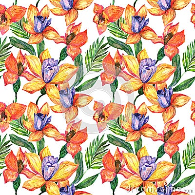 Wildflower orchid flower pattern in a watercolor style. Stock Photo