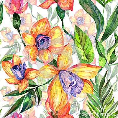 Wildflower orchid flower pattern in a watercolor style. Stock Photo