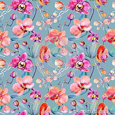 Wildflower orchid flower pattern in a watercolor style. Stock Photo
