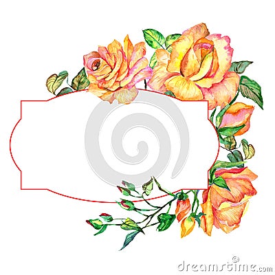 Wildflower rose flower frame in a watercolor style. Stock Photo