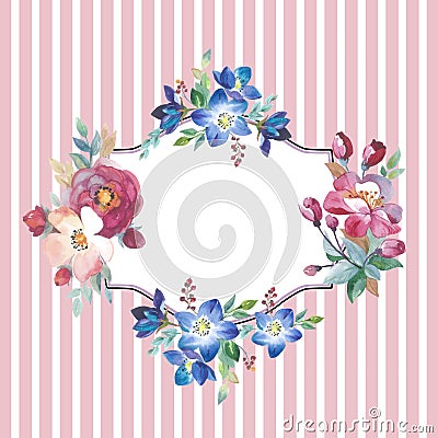 Wildflower rose flower frame in a watercolor style isolated. Stock Photo