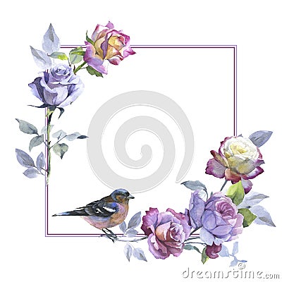 Wildflower rose flower frame in a watercolor style isolated. Stock Photo