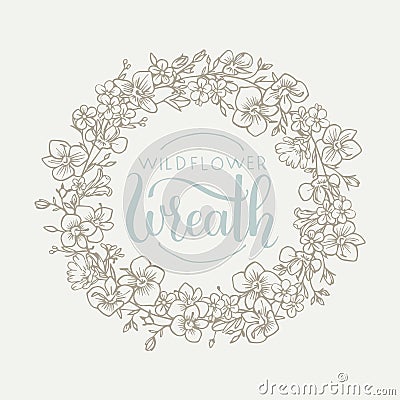 Wildflower wreath frame. Vector Illustration