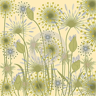 Wildflowers background pale blue beige art creative vector Vector Illustration