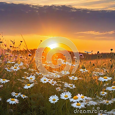 Wildflowers bloom in the tranquil autumn meadow generated by Cartoon Illustration
