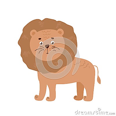 Wildlife animals. Cute lion with simple greens vector illustration. Jungle life clipart vector design. Vector Illustration