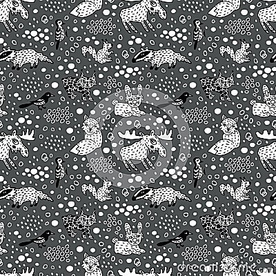 Wildlife animals. Seamless pattern for baby clothes. Continuous ornament for kids clothes outerwear. Vector Illustration