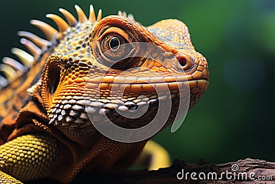 Wildlife detail Reptile close up on tree branch, stunning background Stock Photo