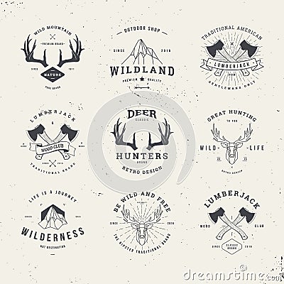 Wildlife hunters logo set Vector Illustration