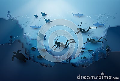Wildlife under sea and world ocean day. Vector Illustration
