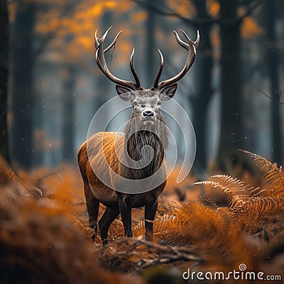 Wildlife wallpaper Red deer stag in the wild forest Stock Photo