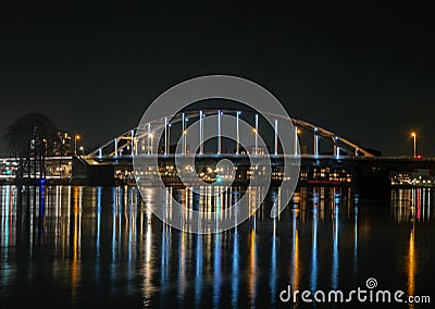 The Wilhelmina bridge near Deventer in the Netherlands by night Stock Photo