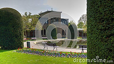 Wilhema Zoo Germany historical building park pond Stock Photo