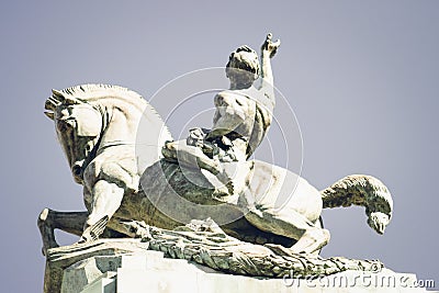 `Will to Peace` a bronze figure on horseback on top of the Cenotaph, Wellington, New Zealand Editorial Stock Photo