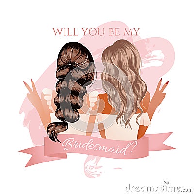 Will you be my bridesmaid invitation card design. Best friend concept. Vector Illustration