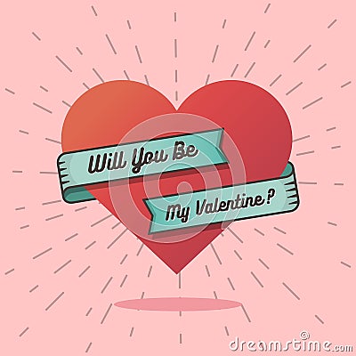 Will you be my valentine text with a big heart. Vector Illustration