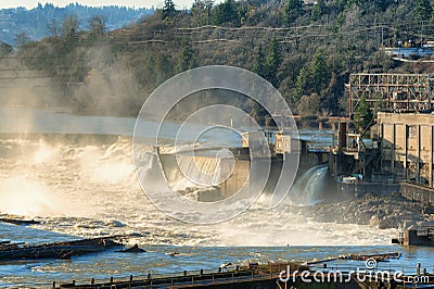 Willamette Waterfalls and Power Plant Stock Photo