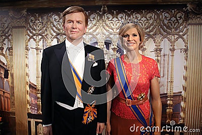 Willem-Alexander, king of the Netherlands and his wife Queen Maxima wax statues Editorial Stock Photo