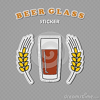 Willi Becher beer glass and two wheat spikes stickers Vector Illustration