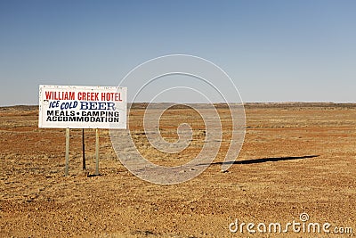 William Creek Hotel ice cold beer meals, camping, accomodation sign post Oodnadatta Track Australia Editorial Stock Photo