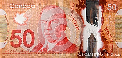 William Lyon Mackenzie King portrait on Canada 50 Dollars 2012 Polymer Banknote fragment Stock Photo