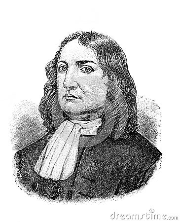 William Penn, a founder of the English North American colony in the old book Encyclopedic dictionary by A. Granat, vol. 6, S. Cartoon Illustration