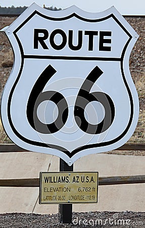 Sign of U.S. Route 66 also known as the Will Rogers Highway Editorial Stock Photo