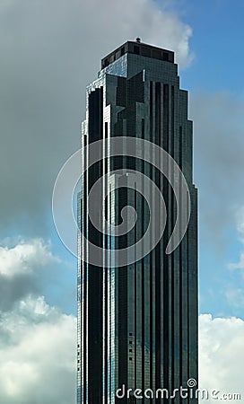Williams Tower in Houston, Texas against the Blue Sky which is eerily reflected on the glass facade Editorial Stock Photo