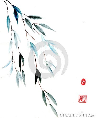 Willow branch. Figure Guohua Stock Photo