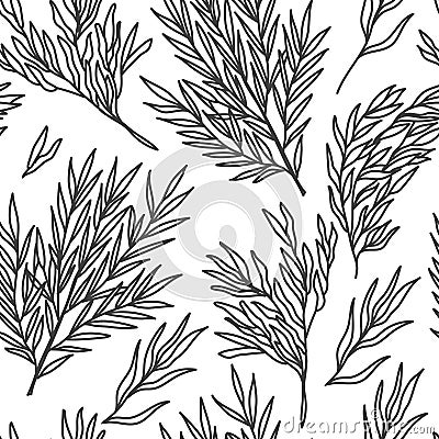 Willow eucaliptus and agonis seamless pattern. Hand drawn black and white tile background for wrapping, linen, fabric, wallpaper Stock Photo