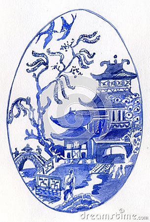 Willow Pattern Egg Stock Photo