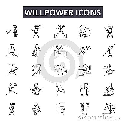 Willpower line icons, signs, vector set, outline illustration concept Vector Illustration