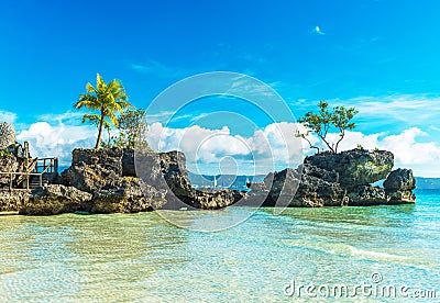 Willy`s rock on the beach at Boracay, Philippines. Copy space for text Stock Photo