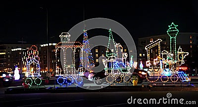 Wilmington, Delaware, U.S. - December 11, 2020 - A display of Christmas lights at Winter in Wilmington Drive through holiday light Editorial Stock Photo