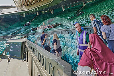 Wimbledon tennis stadium. Tennis center court with empty seats in London, England Editorial Stock Photo