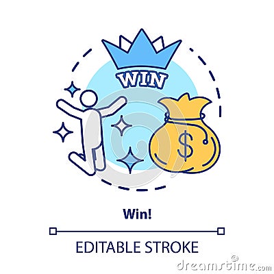 Win concept icon. Jackpot, success idea thin line illustration. Lottery, casino victory. Winner, champion. Sack of money Vector Illustration