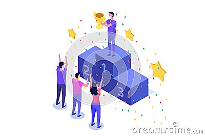 Win, Isometric winner business, success and achievement concept Vector Illustration