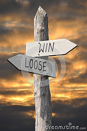 Win or loose signpost - signpost with two arrows Stock Photo